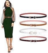 Set of 4 Womens Thin Belts SANSTHS Skinny Leather Belt with Gold Alloy Buckle