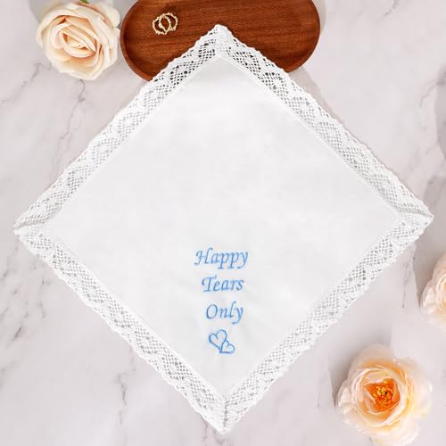 Image of HOULIFE Wedding Handkerchiefs for Bride Something Blue Bride Groom Gift | Soft Material, Breathable & Durable, Handkerchief for Bride on Wedding Day, Lace Edge