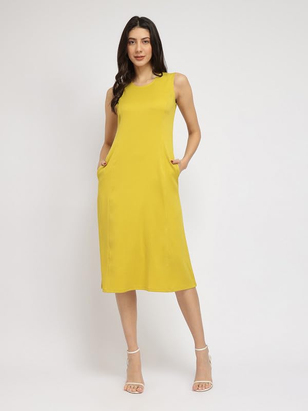 Image of FableStreet Women's Casual Polyester Stylised Neck A Line Midi Dress