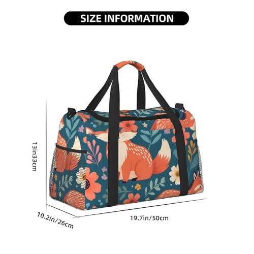 Cute Floral Animal Pattern Print Travel Duffle Bag - Foldable Personal Item Travel Bag for Women & Men,Carry-On Convertible Crossbody Tote Bags with Adjustable Shoulder Strap & Pockets 13x10.2x19.7 in4