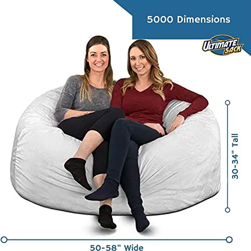 Image of ULTIMATE SACK 5000 5-Foot Bean Bag Chair, Ivory Fur Cover - Oversized Foam Lounger, Floor Seat, Small Sofa, or Couch Bed for Living Area, Gaming Room, or Reading Lounge