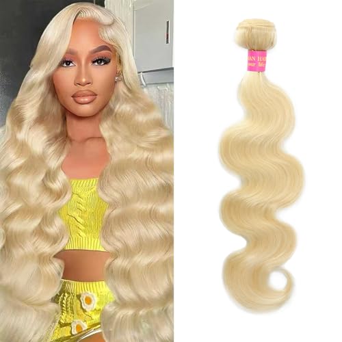 20Inch Blonde Bundles Human Hair 613 Body Wave Bundles Human Hair Extensions 100% Real 14A Brazilian Virgin Raw Easy to Dye No Synthetic Blend No Tangle No Shedding 3X-Lifespan