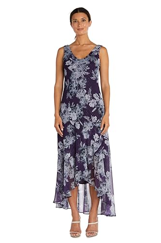 Image of R&M Richards Women's Elegant Floral Chiffon High-Low Dress W /Shimmer Accents & Coordinating Bolero