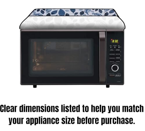 Image of PVC Microwave Oven Cover for IFB 30L 30BRC2 | Full Closure Zip | Waterproof & Dustproof | Attractive Digital Print | Wipe Clean | Stain Resistant | 48 x 53 x 34 cm | Blue Grey Leaf Design