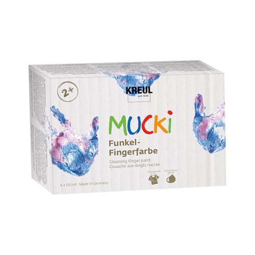 KREUL 2319 - MUCKI Funkel-Fingerfarbe 6 x 150 ml auf Wasserbasis schimmernde Fingermalfarben für Kinder ab 2 Jahren