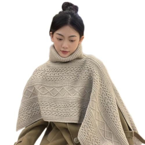 Women's Irregular Knitted Shoulder Cape Turtleneck Pullover Casual Shawl Wrap Fashionable Cover Up for Fall Winter
