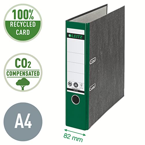 Leitz 2-Ring 3-Inch Premium A4 Sized European Black Marbled Binder, Green (R80-Gr) #TOP1