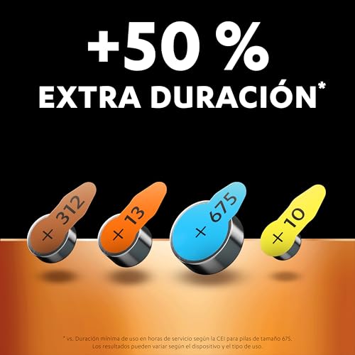 Miniatura 2 de Duracell pilas para audífonos tamaño 675 (paquete de 6) +50 % extra duración, fácil instalación, embalaje 100 % reciclable, 4 años de vida útil garantizada en su envase