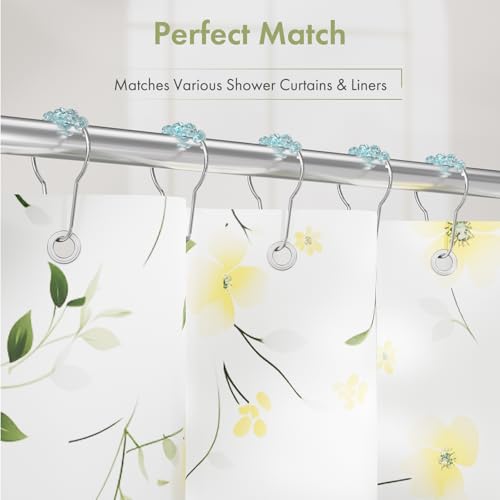 Image of Amazer Shower Curtain Rings, Decorative Shower Curtain Hooks, Shower Curtain Hooks, Rustproof Stainless Steel Shower Hooks for Bathroom Shower Curtain-Set of 12, Ice Blu