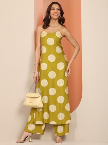 Image of Libas Gerua Printed Silk Blend Straight Kurta With Palazzos