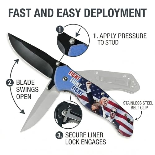 Image of PS Trump Patriotic Pocket Knife Gifts for Men, Everyday Carry Work Knife with Belt Clip, American Flag Handle, Stainless Steel, 7.5 Inch