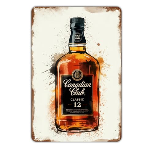 Watercolor Canadian Club Whiskey tin sign Vintage Whiskey Bar Decor Metal Sign Print Aesthetic for Garden Yard Bar Porch Home Bedroom Kitchen Wall Decor Decor Gift 8 x 12 inch