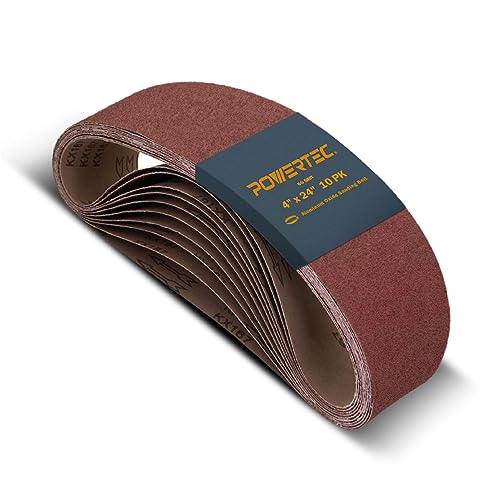 POWERTEC 4 x 24 Inch Sanding Belts, 10 PK, 60 Grit, 4x24 Belt Sander Sanding Belts Assortment, Aluminum Oxide Sandpaper for Oscillating Belt Sander, Woodworking, Metalworking (110000)