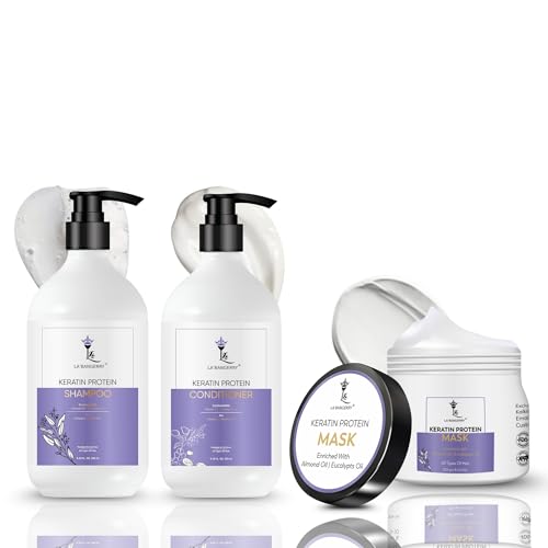 Image of LA'BANGERRY Keratin Hair Care Combo | Shampoo, Conditioner & Hair Mask | Almond Oil & Eucalyptus Oil | Frizz Control, Smoothening & Strengthening (Pack of 3)