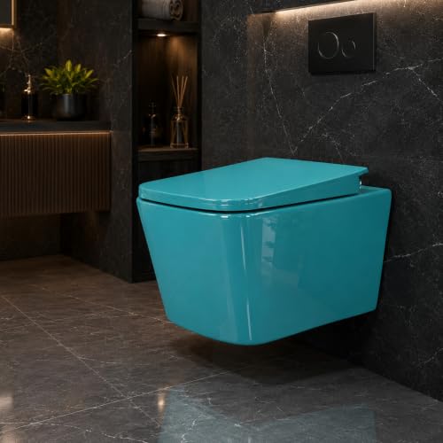 Image of KRISSKROSS Italia Palm Glossy Wall Mounted Commode | P-Trap Rimless Western Toilet with Soft-Close Seat Cover | Ceramic Wall Hung EWC