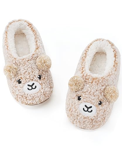 Image of Cozylook Cute Animal Slippers for Women and Kids Fuzzy Non Slip Soft Sole | Warm plush lining, gripper dots, playful animal details, machine wash cold, toddlers teens and adult women, indoor use