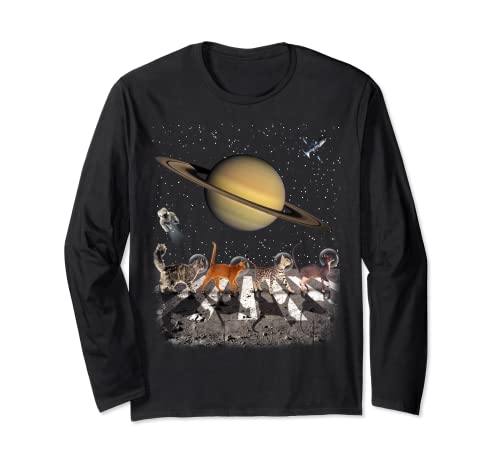 Cats Walking In Space Cat Astronaut Saturn Planet Cat Lover Manga Larga