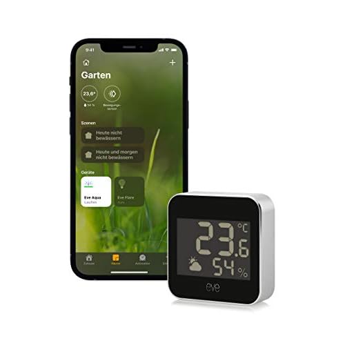 Eve Weather (Apple Home) – Smarte Wetterstation, digitales Thermometer & Hygrometer mit Wettertrend-Anzeige, Luftfeuchtigkeit und Luftdruck, IPX4-Wasserbeständigkeit, Display, kabellos, Thread