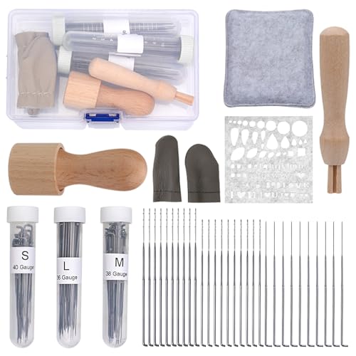 COGVOHY 34 PCS Wool Felting Needle Tools 3 Sizes Felting Needles with Wooden Handle Felt Pad Woolcraft Template Applique Crafts for Beginners Professionals DIY Crafting