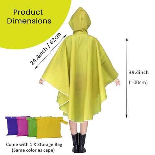 Image of HACER EVA Raincoat Poncho 160 GSM with Adjustable Hood Full Sleeves Knee Length Universal Size Waterproof Outdoor Rainwear for Women Camping Trekking Hiking (Pack of 1, Yellow)