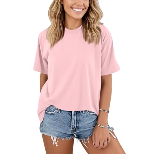 Women's Cotton Crewneck T-Shirts Short Sleeve Basic Solid Color Tee Classic-Fit Shirts Breathable Comfy Summer Tops