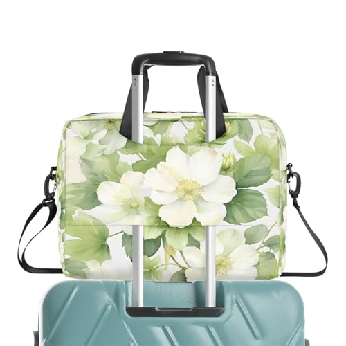 Bolso para laptop unisex 15.6-16 pulgadas blanco con flores verdes miniatura 7