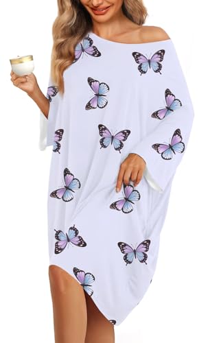Image of KFUBUO Plus Size Nightgowns for Women Oversized Sleep Tshirts Dress Short Sleeves Sleepwear With Pocket Fit S-5XL