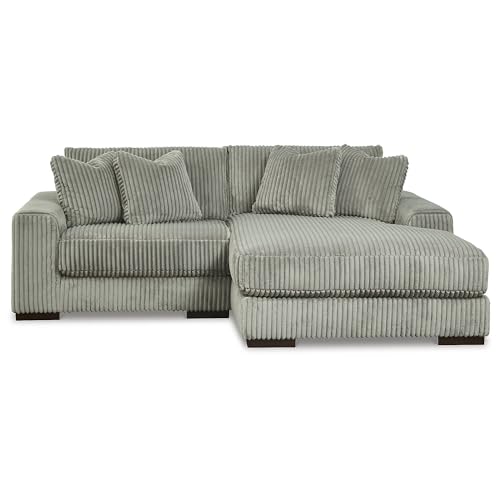 Signature Design by Ashley Lindyn Casual Right-Arm Facing 2-Piece Sectional with Chaise, Reversible Cushions and 4 Throw Pillows, Gray