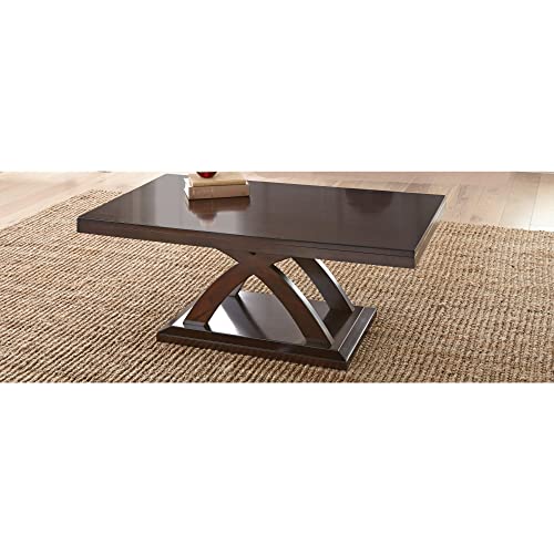 Steve Silver Company Jocelyn Rectangle Cocktail Table, Cross Leg Decorative Base and Double Edge Top, Hardwood Solids, Living Room, 48\" W x 28\" D x 18\" H, Brown