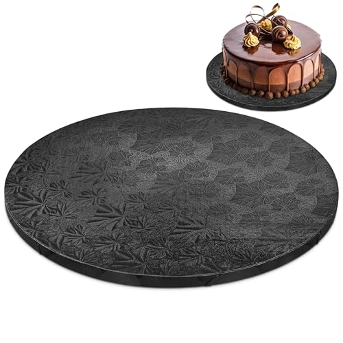 12 Inch Cake Drum - Black Round 12 Inch Cake Boards for Holiday Dessert Presentation, Grease and Moisture Resistant, Thick Durable Material with Fancy Pattern, Great for Valentine day & Birthday Cakes