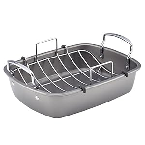 Circulon Nonstick Roasting Pan / Roaster with Rack – 17 Inch x 13 Inch, Gray