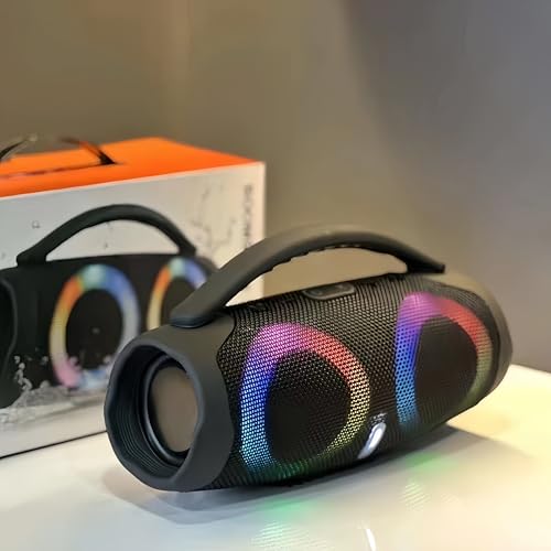 COHPWU Portable Bluetooth Speaker, Cool Outdoor Bluetooth Speaker with LED Party Atmosphere Light, Bluetooth 5.0 Fast Connection Effective Range 10M, Suitable for Party/Beach/Camping