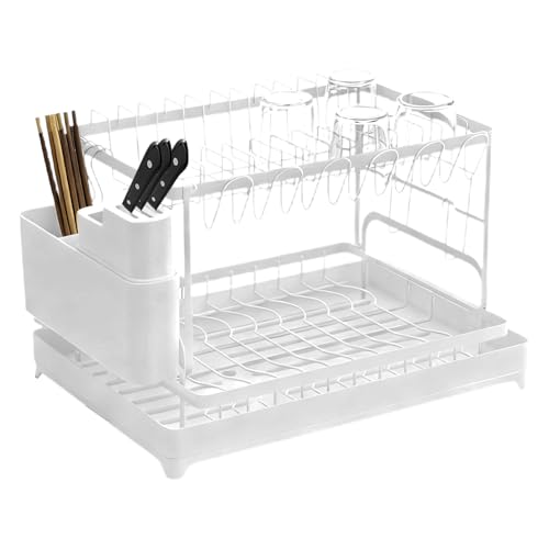 Estante de secado de cocina, resistente al óxido con tabla de drenaje, estantes para platos para encimera de cocina, para organización, fregadero, hogar, apartamento, dormitorio, despensa, taza