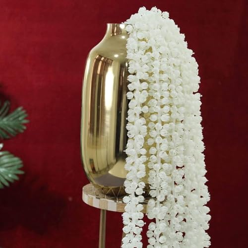 Image of Rajasthan Kraft Handmade Pack of 6 Jasmine Garland (5 Feet Each) Artificial Mogra Flower Mala Strings for Home, Festival & Event Decor, Diwali, Reusable, Lightweight & Realistic Long Floral Strings