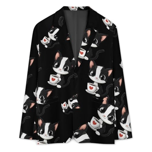 Cat Coffee Men's Blazer Printed Button Suit Jacket Slim Sport Coat Blazers3