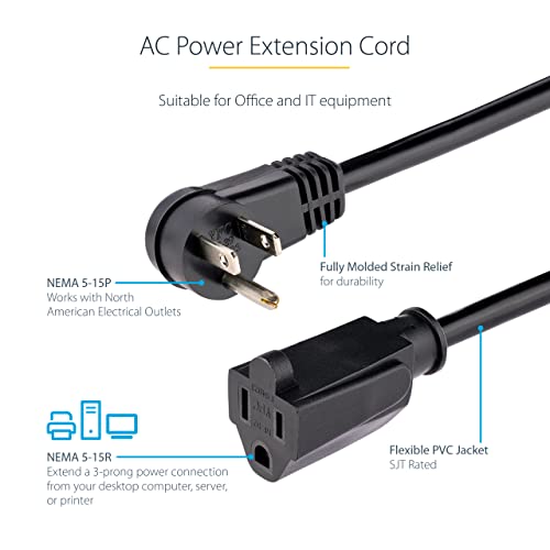 Startech.com 3Ft (1M) Power Extension Cord, Right Angle Nema 5-15P To Nema 5-15R, 13A 125V, 16Awg, Computer Power Extension Cord, Flat Extension Cord, Ac Outlet Extension Cable, Ul Listed (Pac101R3) #TOP3