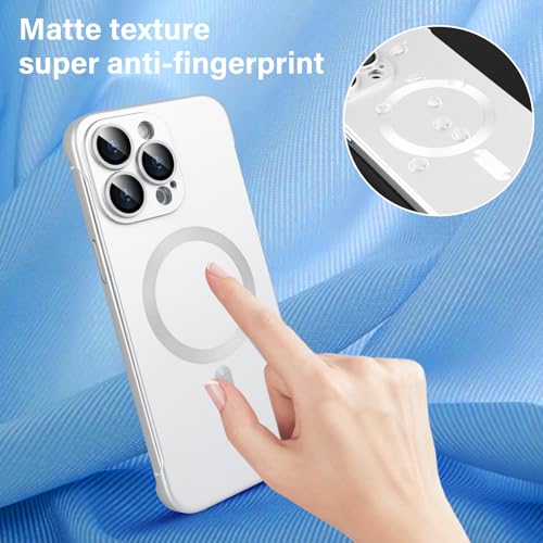 Omio Magnetic Slim Case for iPhone 16 Pro Compatible with MagSafe, Matte PC Ultra-Thin Bumper Frameless Borderless Minimalist Design with Camera Lens Protector for Men Women, Silver Titanium by Omio - Image 5