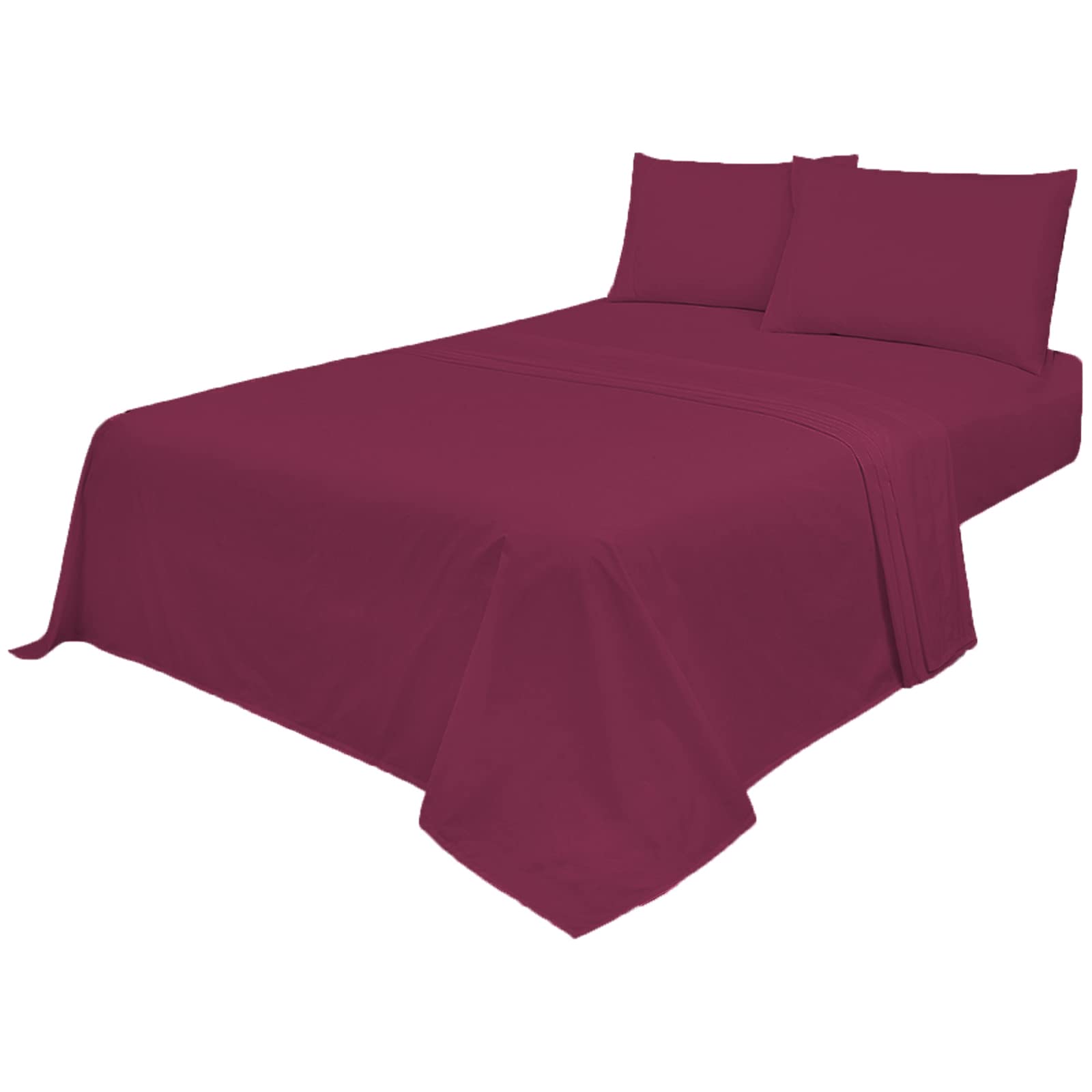 Voice7 Non Iron Wine 4pc Sheets Set (Fitted Sheet + Flat Sheet + Pillow Cases Pair) Percale Super Poly Cotton Bedding Sets (Wine, king) โ image 1