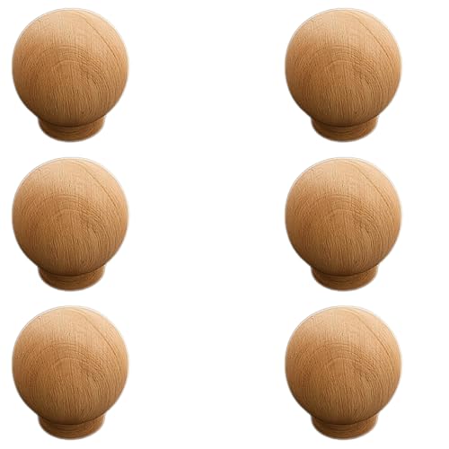 Image of 6 Piece Steam Beech Wood Drawer Knob | Wooden Cabinet Door Handle | Wardrobe & Cupboard Round Knobs | Furniture Pull Handle for Kitchen Cabinets, Dresser, Drawer & Home Decor -2 Inch