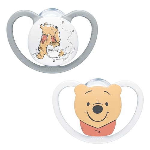 NUK Space Baby Chupete, 6-18 meses, chupetes con ventilación adicional para pieles sensibles, silicona sin BPA, Disney Winnie the Pooh, 2 unidades