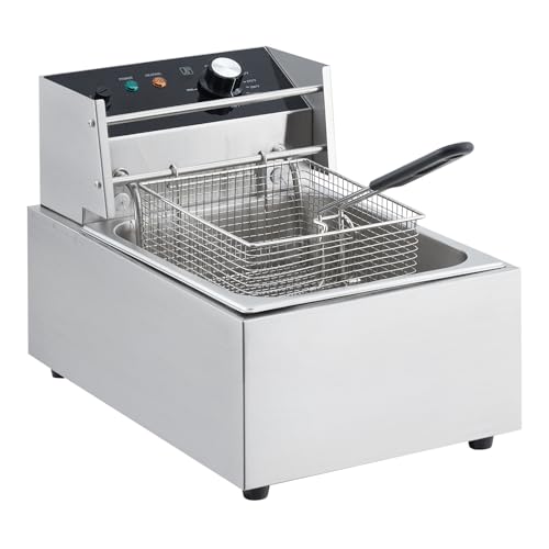 GarveeHome with Deep Fryer Extra - 6L Oil Capacity, High-End Model with Oil Drain Valve, 120V, 1800W, Basket and Lid, Stainless Steel Easy to Clean for Restaurant Mobile Catering Food Cooking