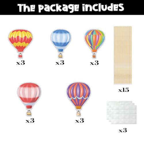 Image of Hot Air Balloon Table Centerpiece Sticks,Birthday Decorations With Hot Air for Birthday,Wedding Retirement Graduation Travel Theme Party Decoration.Set of 15