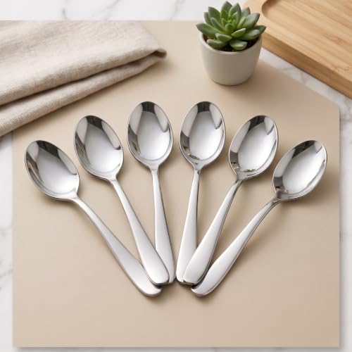 Image of Parage Tiara Stainless Steel Coffee Spoon Set of 6, 11.7 cm Length Small Tea Spoons, 2mm Thickness Heavy Gauge Mirror Finish Cutlery for Tea Coffee Dessert Home Kitchen Dining