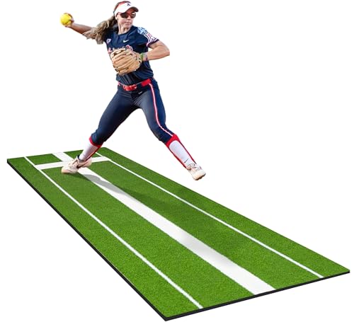 KuiBonu 2024 Upgraded Version Softball Pitching Mat with Rubber, Denser Antifade Turf, Antislip...