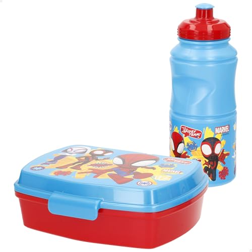 ColorBaby Spidey Set botella y tupper infantil, Licencia oficial, Rojo y azul, Capacidad 380 ml, Fiambrera colegio, Pack escolar almuerzo, Kit para llevar, Niños y niñas +4 años (77622)