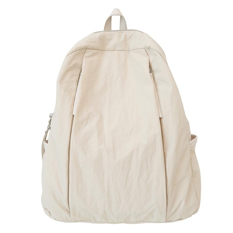 Women Backpack Nylon Lightweight Travel Daypack Waterproof Casual Shoulder Tote for Work Outdoor Commuting Daily Use (Beige)