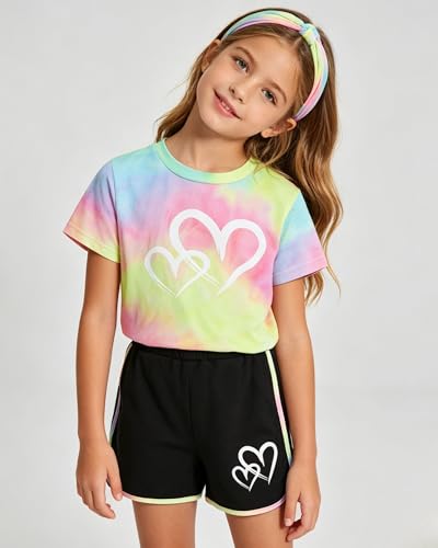 Image of Tween Girls Clothes Summer Short Sleeve T-Shirt and Shorts Set Casual Two Pieces Outfit Size 8 13