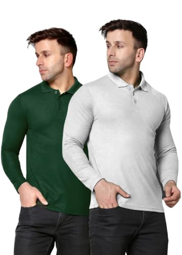 Image of INKKR Full Sleeve Men's Solid Polo Neck T-Shirt Combo