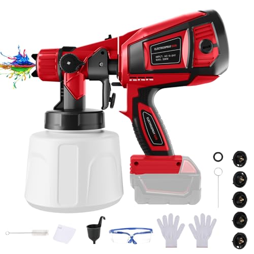 Sistema de pulverización de pintura a batería compatible con batería Milwaukee M18 de 18 V, pulverizador de pintura con depósito de 1000 ml, 5 boquillas de pulverización, 3 patrones, cepillo de