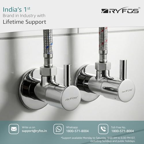 Image of India's 1st Lifetime Support Brand, R4005AV, SS-304 Grade Angle Valve | Angle Cock for Bathroom With Wall Flange | Valve for Geyser | Bathroom Tap | (Chrome Finish, 8-Piece)